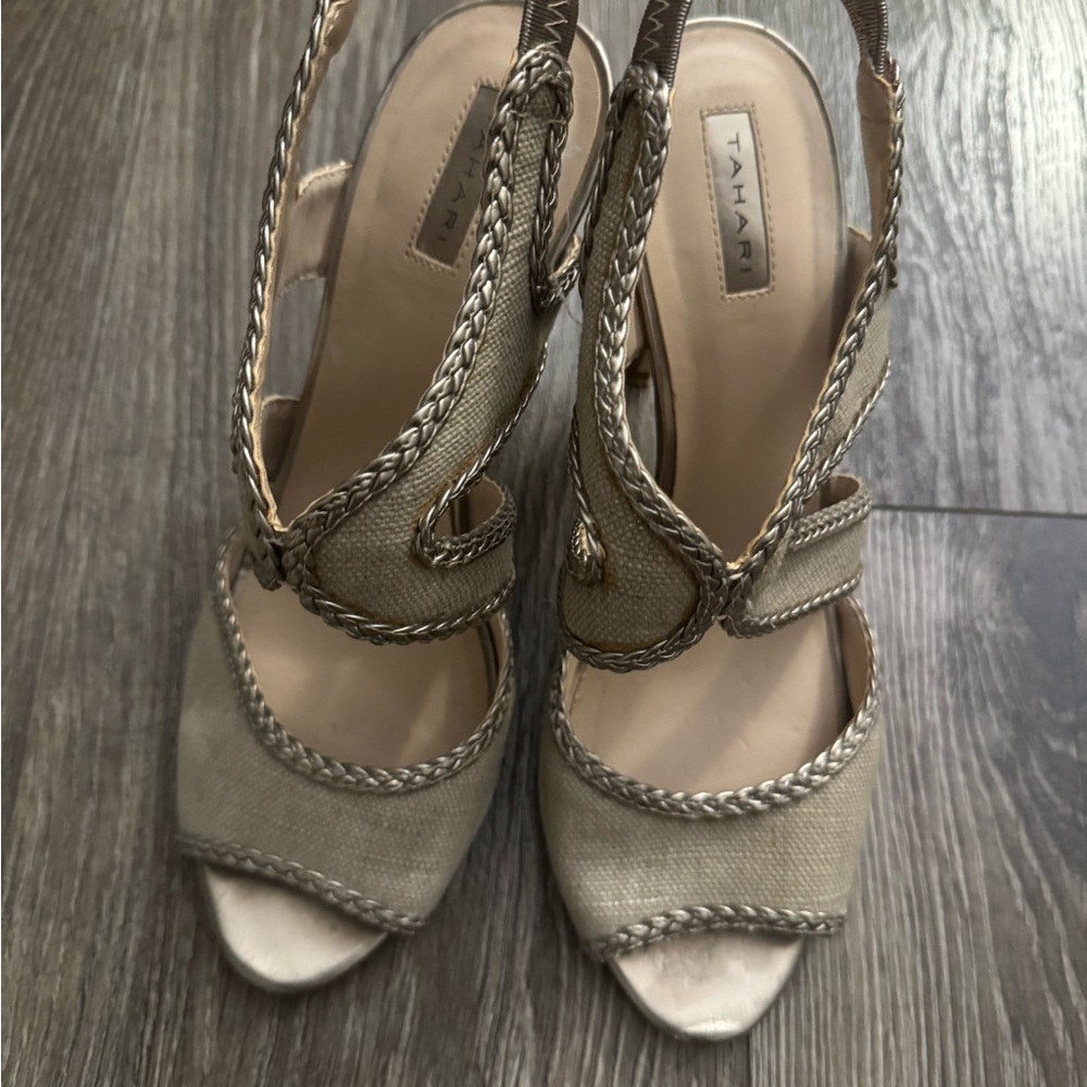 Tahari Taupe Braided Sandals